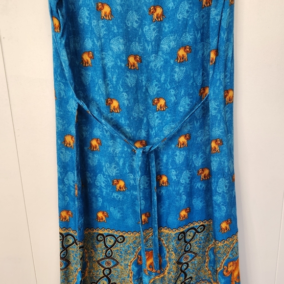 Vintage 90s Summer Midi Dress 1990s Sheath Sundress Elephants Beach Boho Medium - Picture 6 of 8